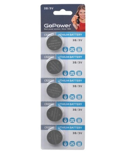 CR2032 GoPower, упак. 5 шт., БЛИСТЕР. Литиевый элемент питания. GoPower в Коврове