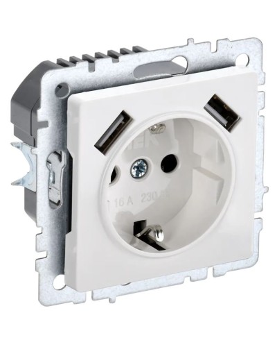 Розетка с з/к с USB A+A 2,1А РЮш10-1-БрБ белый BRITE (BR-R14-16-U21-D21-K01). Розетка с заземлением с защитными шторками, 2,1А. IEK в Коврове