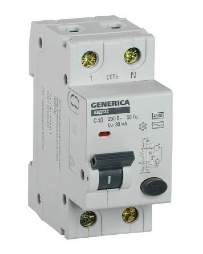 GENERICA АВДТ 32 C40 2Р 30мА (MAD25-5-040-C-30). Автоматический выключатель дифференциального тока. IEK в Коврове