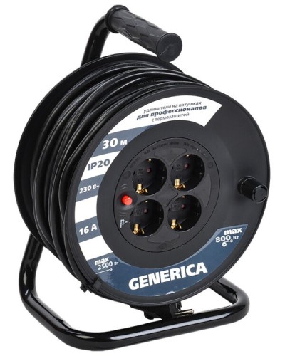 УК20 4 места 2P+PE, 20м GENERICA (WKP20-16-04-20-G). Удлинитель на катушке с термозащитой, 3х1,5кв.мм. IEK в Коврове