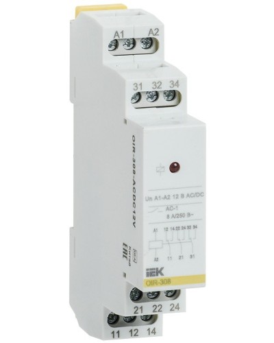 Реле промежуточное модульное OIR 3 контакта 8А 12В AC/DC (OIR-308-ACDC12V). Реле промежуточное модульное. IEK в Коврове