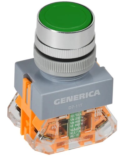 Кнопка D7-11T d=22мм зеленая GENERICA (BBT50-11T-3-21-K06-G). Кнопка управления с фиксацией. IEK в Коврове