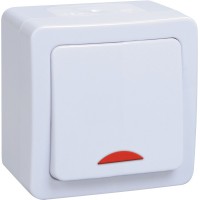 Выключатель 1-клавишный с индикацией ВС20-1-1-ГПБ открытой установки IP54 белый ГЕРМЕС PLUS (EVMP11-K01-10-54-EC). Выключатель. IEK