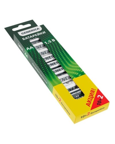 Батарейка Alkaline LR06/AA GENERICA (12 шт) ПРОМО (ABT-LR06-ST-B12-G). Батарейка щелочная. IEK в Коврове