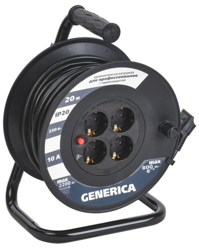 УК20 4 места 2P+PE, 20м GENERICA (WKP10-10-04-20-G). Удлинитель на катушке с термозащитой, 3х1,0кв.мм. IEK в Коврове