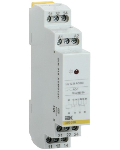 Реле промежуточное модульное OIR 3 контакта 16А 12В AC/DC (OIR-316-ACDC12V). Реле промежуточное модульное. IEK в Коврове