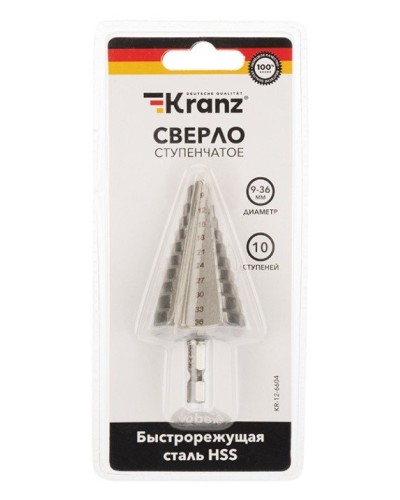 Сверло по металлу ступенчатое 9,0-36,0 мм 110 mm 62 HRC Kranz (KR-12-6604): Сверло по металлу шлифованное в Коврове