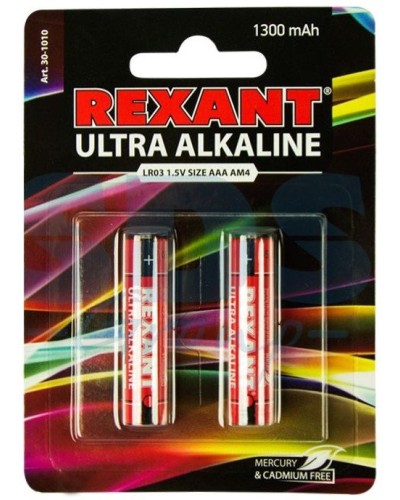 Ультра алкалиновая батарейка AAA/LR03 1,5 V 2 шт. блистер REXANT (30-1010). Элемент питания. Rexant в Коврове