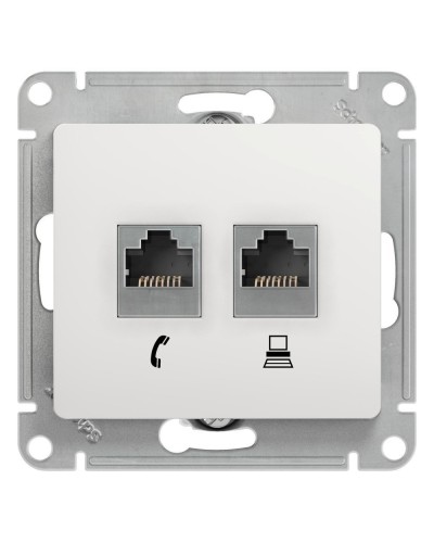 Glossa розетка RJ11+RJ45, 2-местная, кат. 5Е, скрытой установки, механизм, белый (GSL000185). Розетка компьютерная + телефонная. Systeme Electric в Коврове