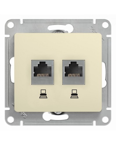 Glossa розетка RJ45+RJ45 2-местная, кат. 5Е, скрытой установки, механизм, бежевый (GSL000285KK). Розетка компьютерная. Systeme Electric в Коврове