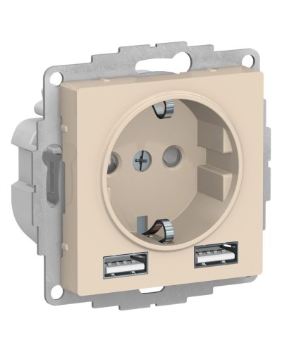 AtlasDesign розетка 1-местная с 2 USB A+A, скрытой установки, механизм, бежевый (ATN000230). Розетка с USB. Systeme Electric в Коврове