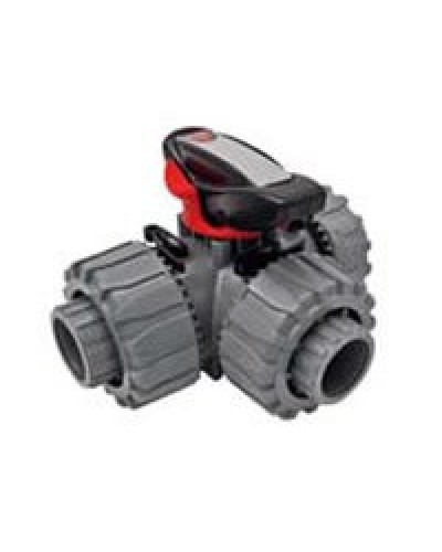 Ecoplast Кран шаровой трехходовой ПВХ D25 (уплотнение TPV, остальное EPDM) с муфтовым окончанием (49448). Кран шаровой, с муфтовым окончанием. Экопласт в Коврове